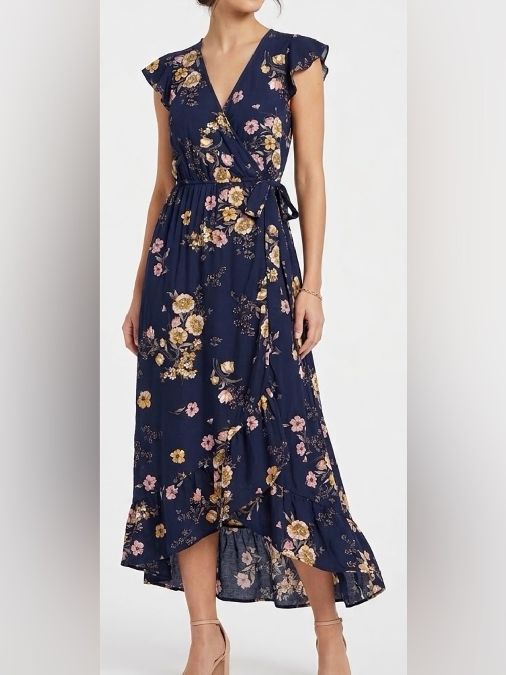 Band of Gypsies Navy Floral High-Low Wrap Dress Skirt